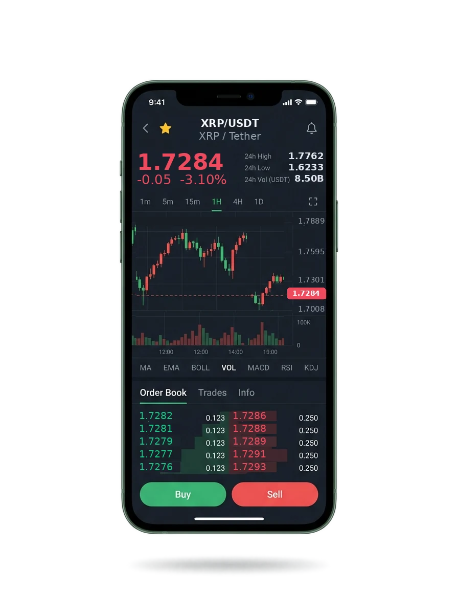 The Verso Rendoria mobile app showing a watchlist, a signal card and an account balance